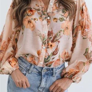 Peach Floral Blouse with Button Detail